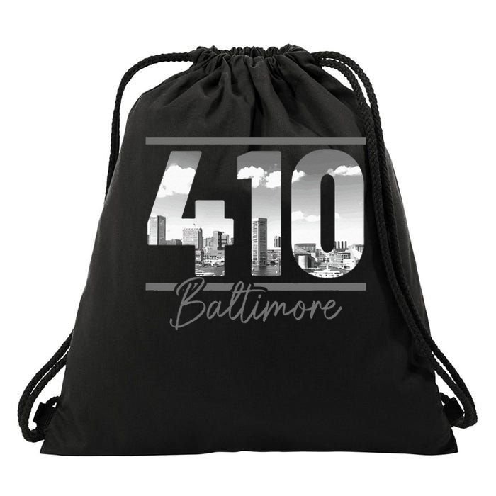 Baltimore 410 Area Code Skyline Maryland Vintage Drawstring Bag