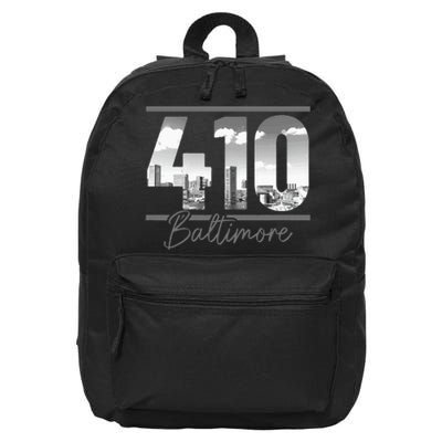 Baltimore 410 Area Code Skyline Maryland Vintage 16 in Basic Backpack