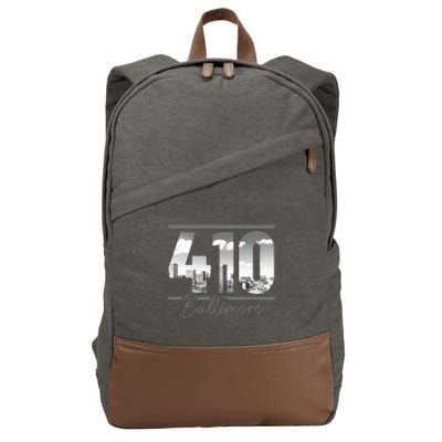 Baltimore 410 Area Code Skyline Maryland Vintage Cotton Canvas Backpack