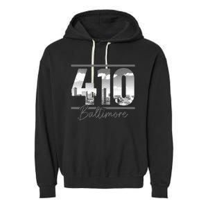 Baltimore 410 Area Code Skyline Maryland Garment-Dyed Fleece Hoodie