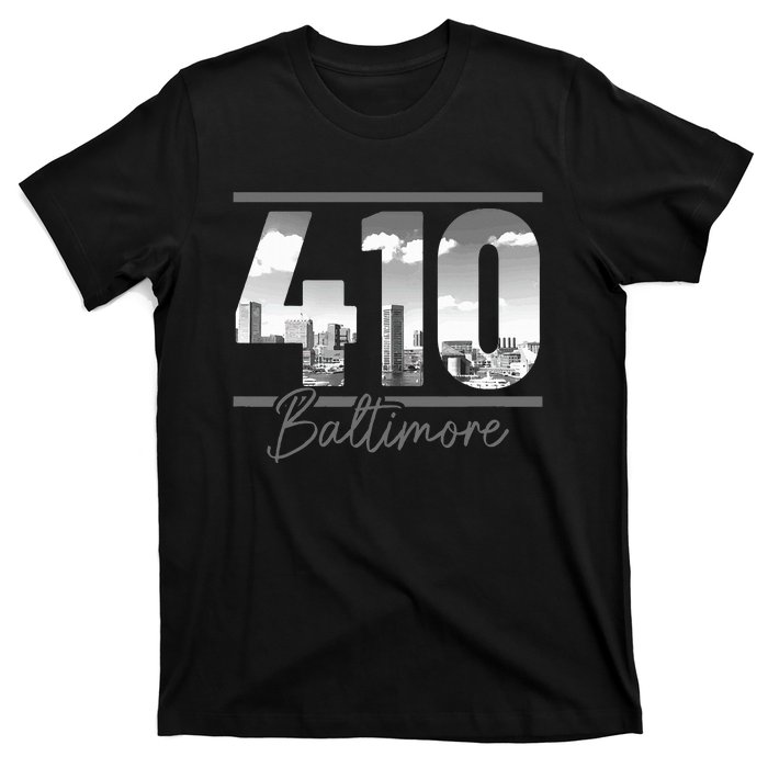 Baltimore 410 Area Code Skyline Maryland T-Shirt