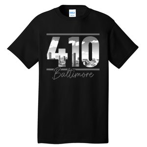 Baltimore 410 Area Code Skyline Maryland Tall T-Shirt