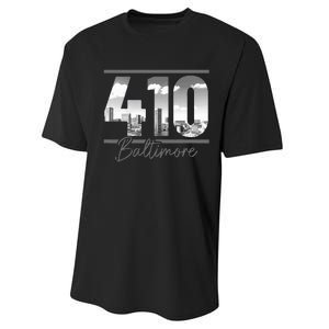 Baltimore 410 Area Code Skyline Maryland Performance Sprint T-Shirt