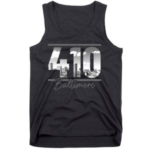 Baltimore 410 Area Code Skyline Maryland Tank Top