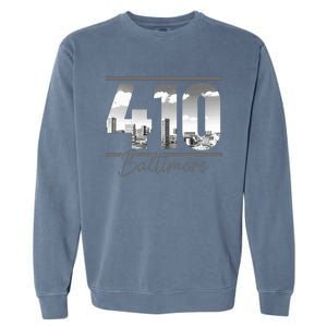 Baltimore 410 Area Code Skyline Maryland Garment-Dyed Sweatshirt