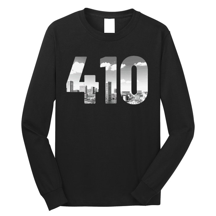 Baltimore 410 Area Code Skyline Maryland Vintage Long Sleeve Shirt