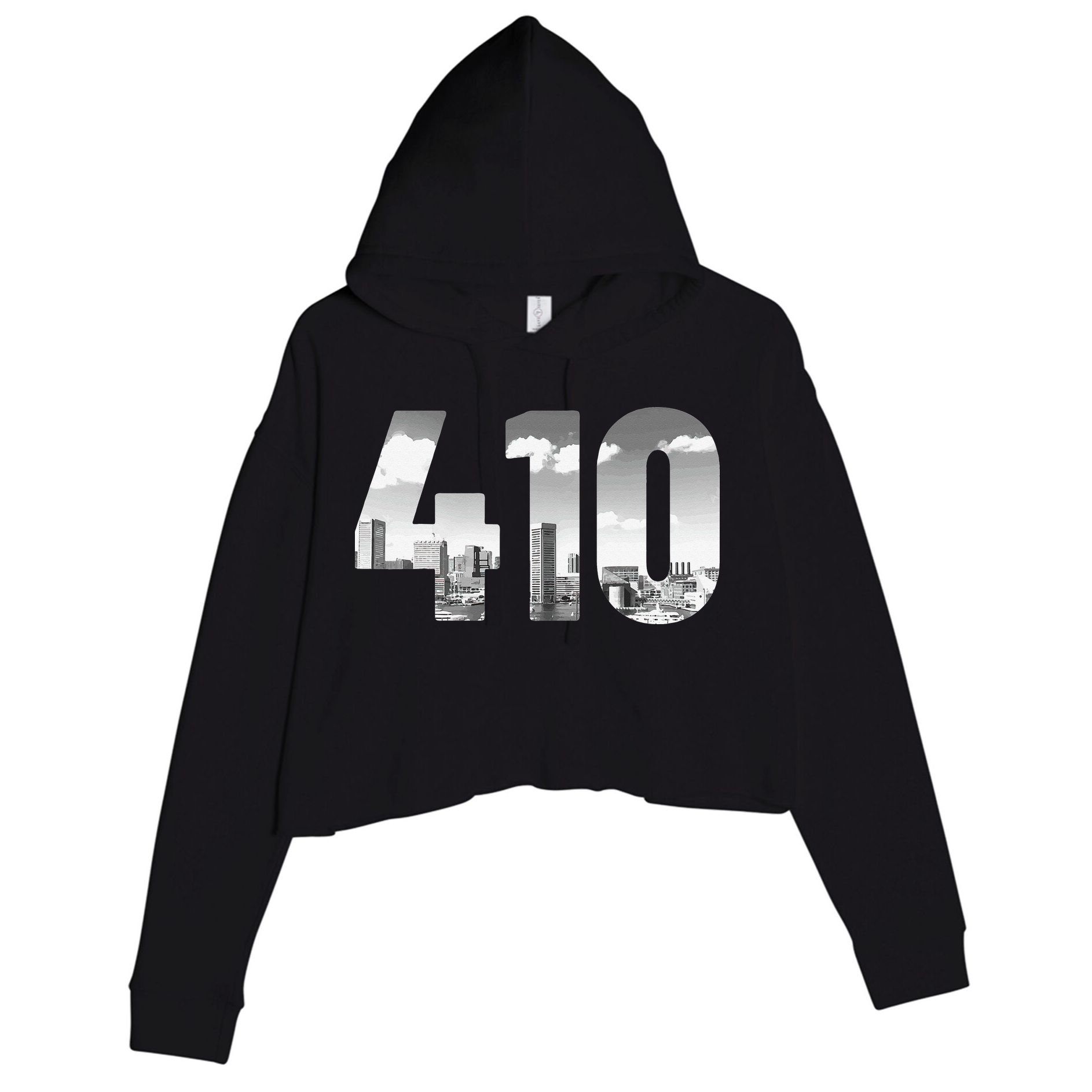 Baltimore 410 Area Code Skyline Maryland Vintage Crop Fleece Hoodie