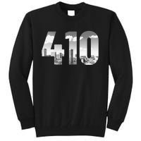 Baltimore 410 Area Code Skyline Maryland Vintage Tall Sweatshirt