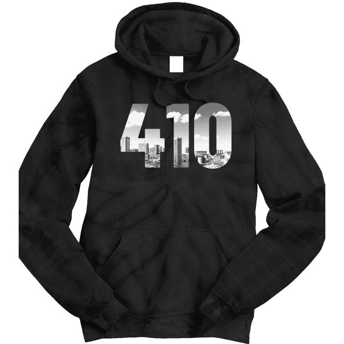 Baltimore 410 Area Code Skyline Maryland Vintage Tie Dye Hoodie