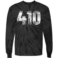 Baltimore 410 Area Code Skyline Maryland Vintage Tie-Dye Long Sleeve Shirt