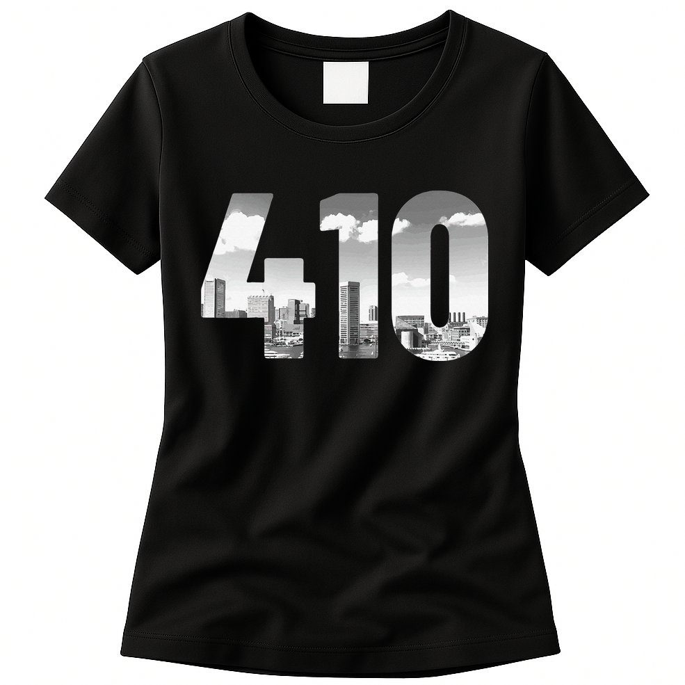 Baltimore 410 Area Code Skyline Maryland Vintage Womens T-Shirt