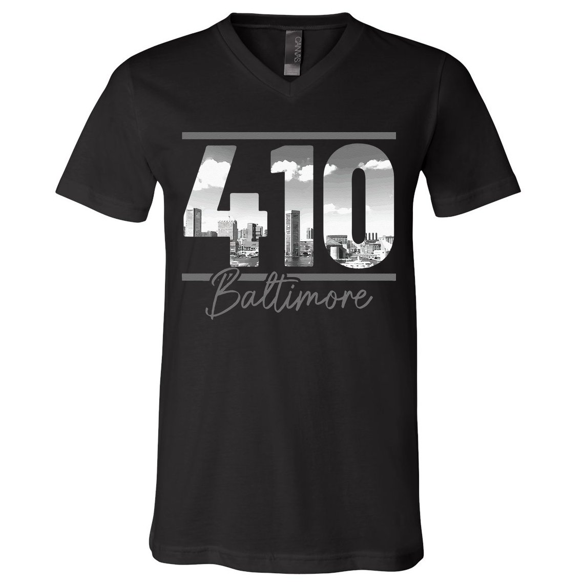 Baltimore 410 Area Code Skyline Maryland Vintage V-Neck T-Shirt