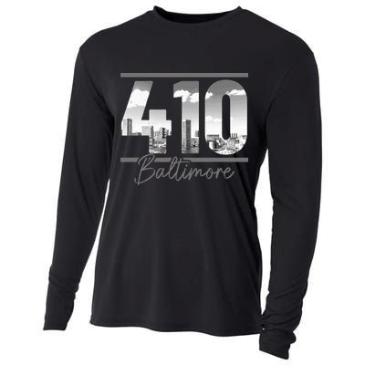 Baltimore 410 Area Code Skyline Maryland Vintage Cooling Performance Long Sleeve Crew