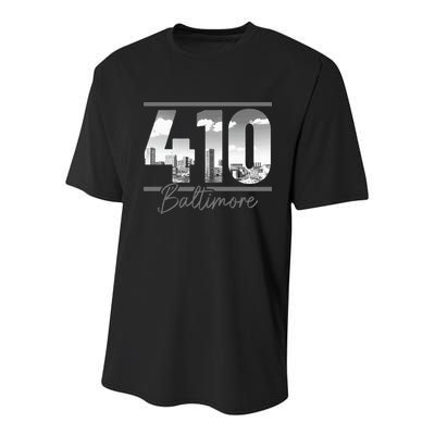 Baltimore 410 Area Code Skyline Maryland Vintage Youth Performance Sprint T-Shirt