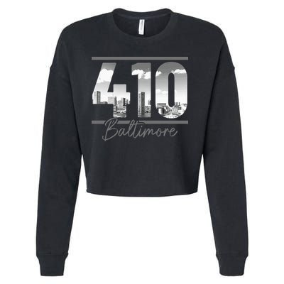 Baltimore 410 Area Code Skyline Maryland Vintage Cropped Pullover Crew