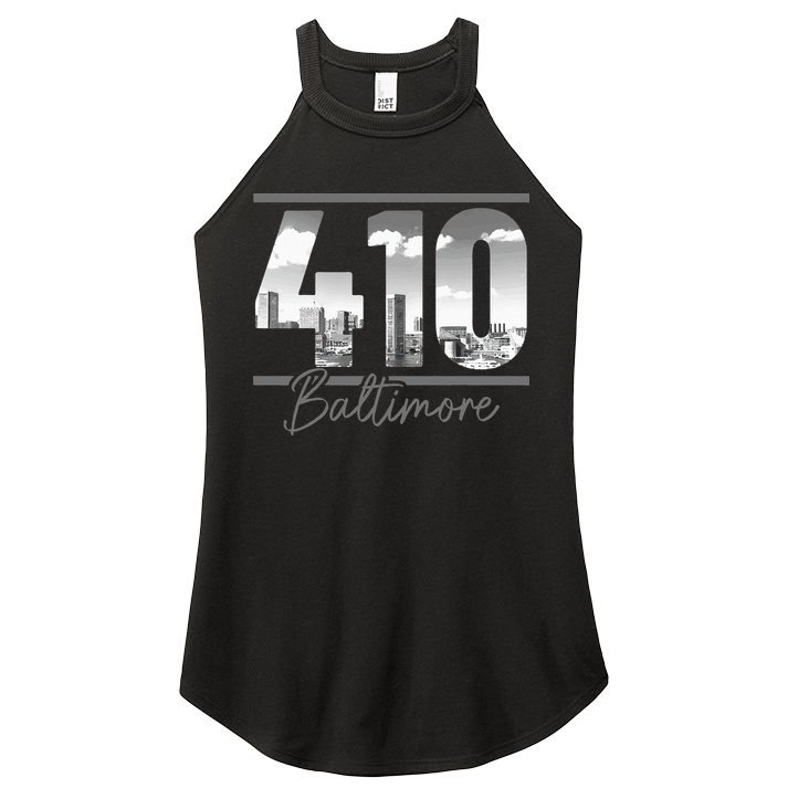 Baltimore 410 Area Code Skyline Maryland Vintage Women's Perfect Tri Rocker Tank
