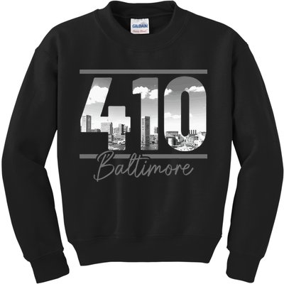 Baltimore 410 Area Code Skyline Maryland Vintage Kids Sweatshirt