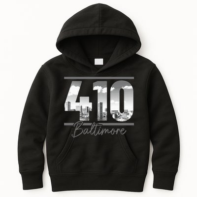 Baltimore 410 Area Code Skyline Maryland Vintage Kids Hoodie