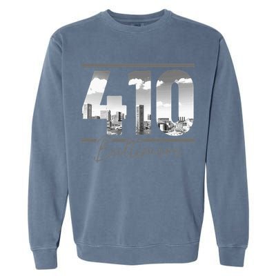 Baltimore 410 Area Code Skyline Maryland Vintage Garment-Dyed Sweatshirt