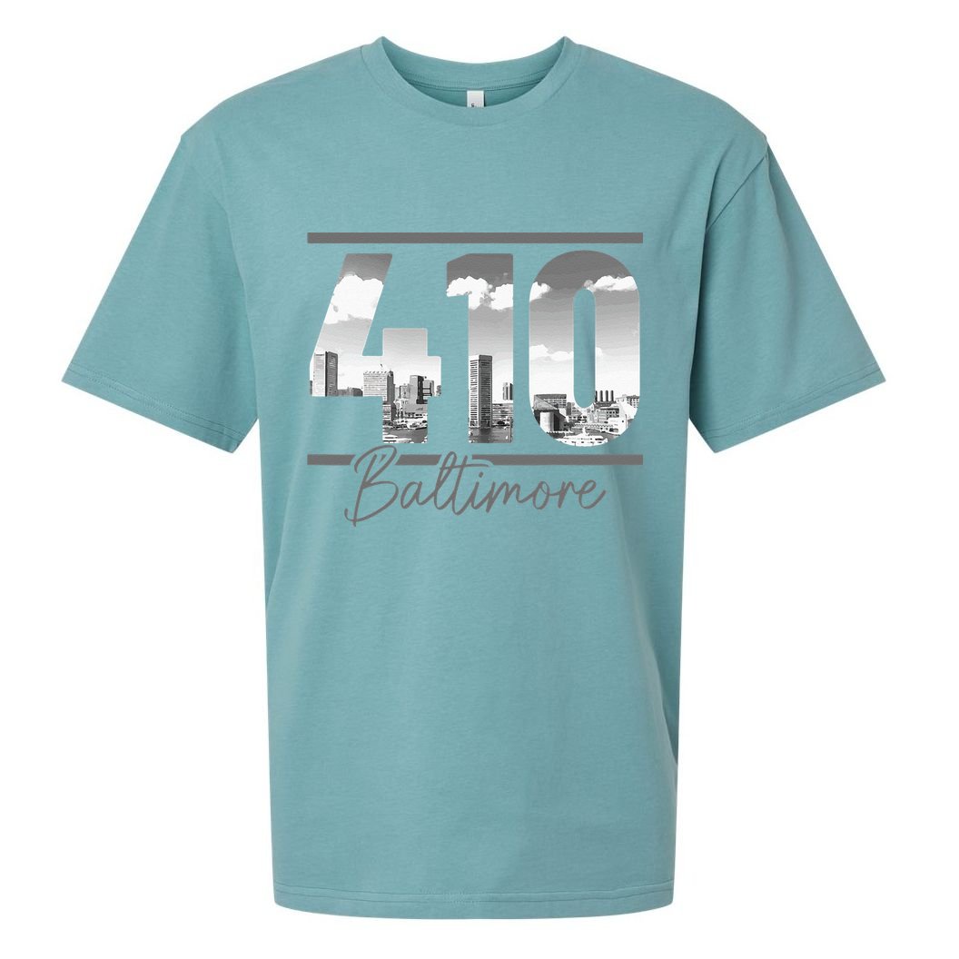 Baltimore 410 Area Code Skyline Maryland Vintage Sueded Cloud Jersey T-Shirt