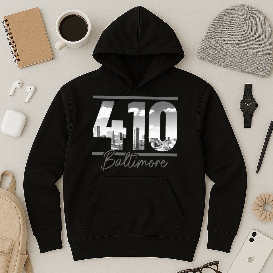 Baltimore 410 Area Code Skyline Maryland Vintage Hoodie