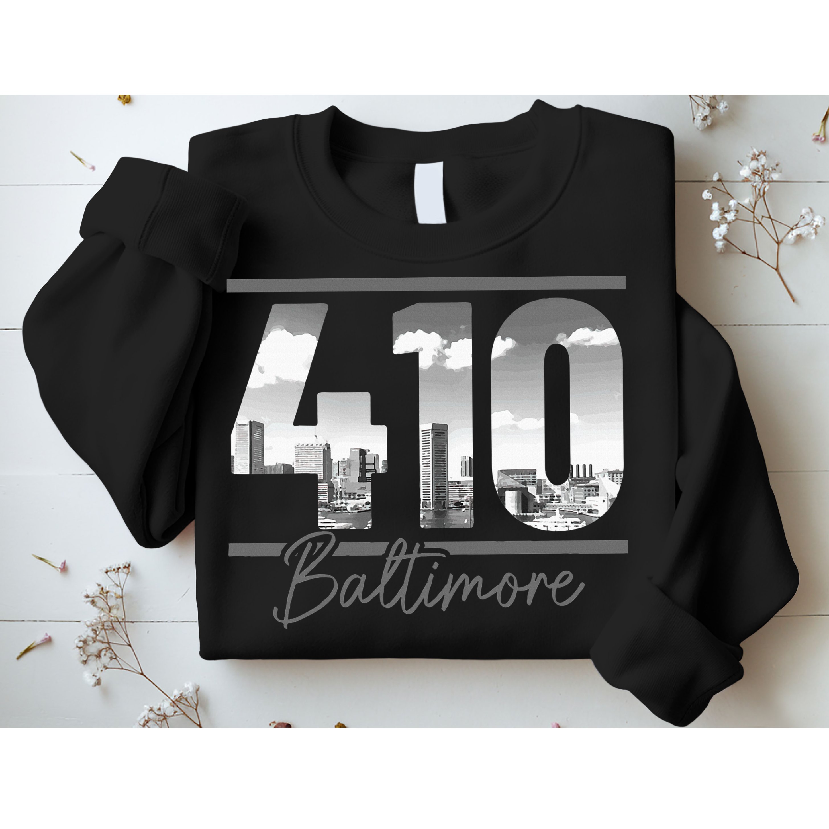 Baltimore 410 Area Code Skyline Maryland Vintage Sweatshirt