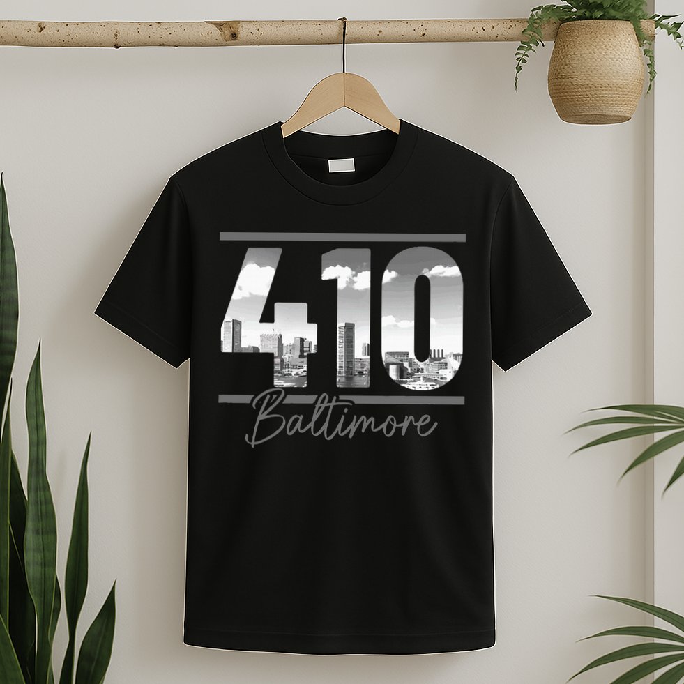 Baltimore 410 Area Code Skyline Maryland Vintage T-Shirt