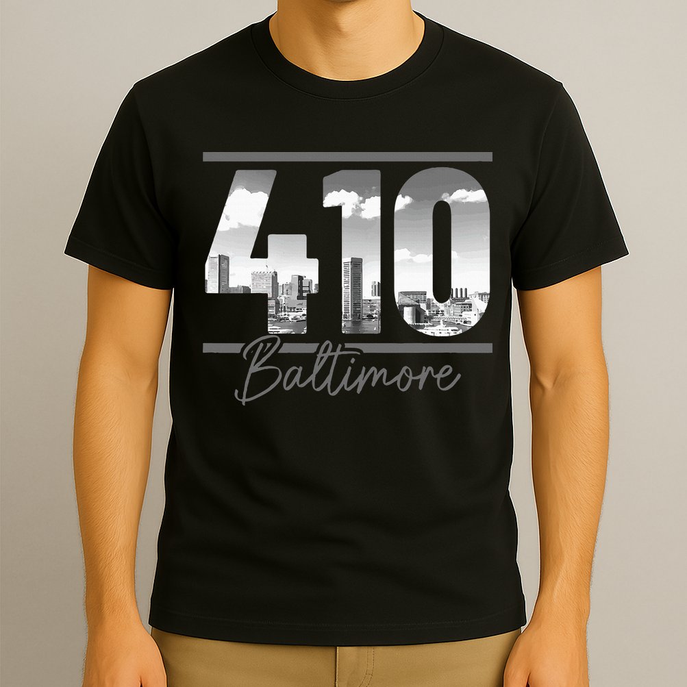 Baltimore 410 Area Code Skyline Maryland Vintage T-Shirt