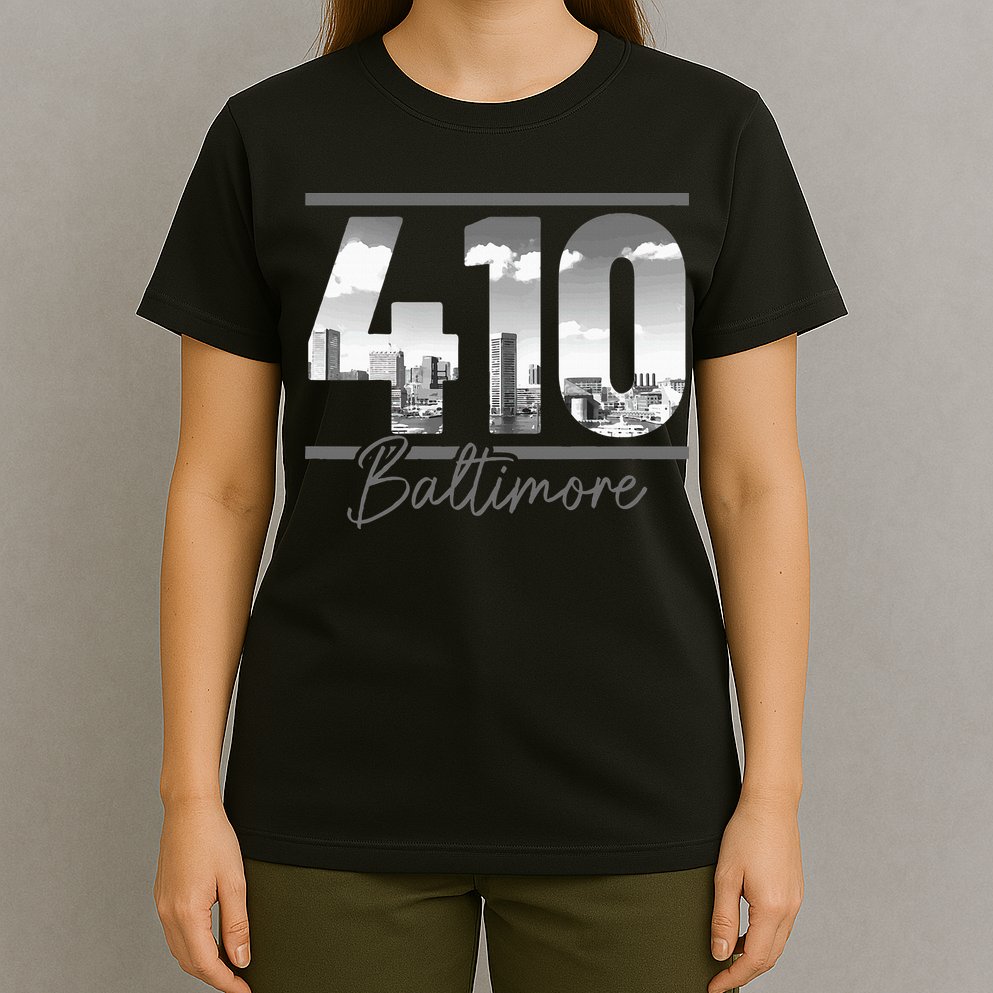 Baltimore 410 Area Code Skyline Maryland Vintage T-Shirt