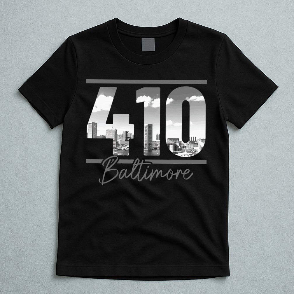 Baltimore 410 Area Code Skyline Maryland Vintage T-Shirt