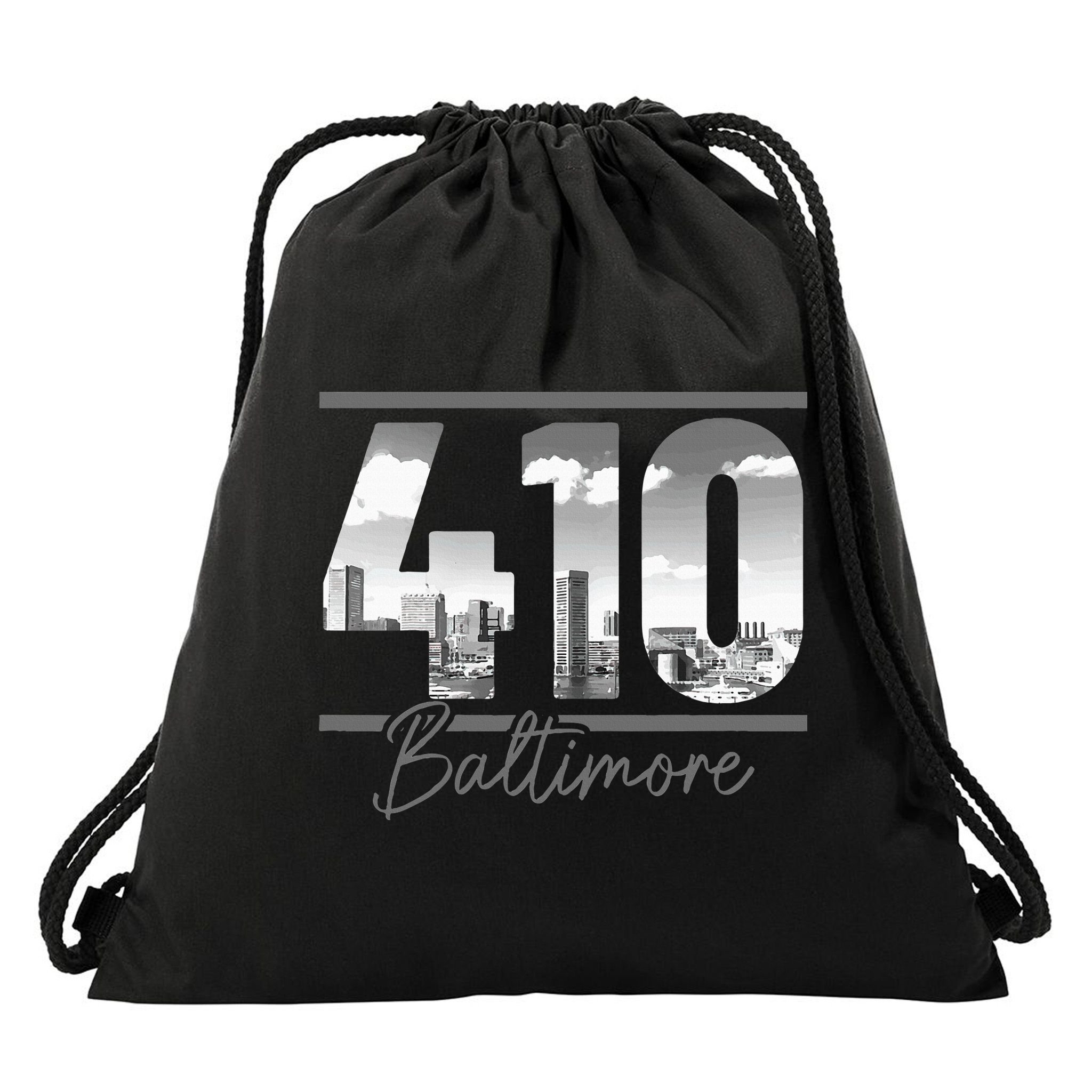 Baltimore 410 Area Code Skyline Maryland Vintage Drawstring Bag