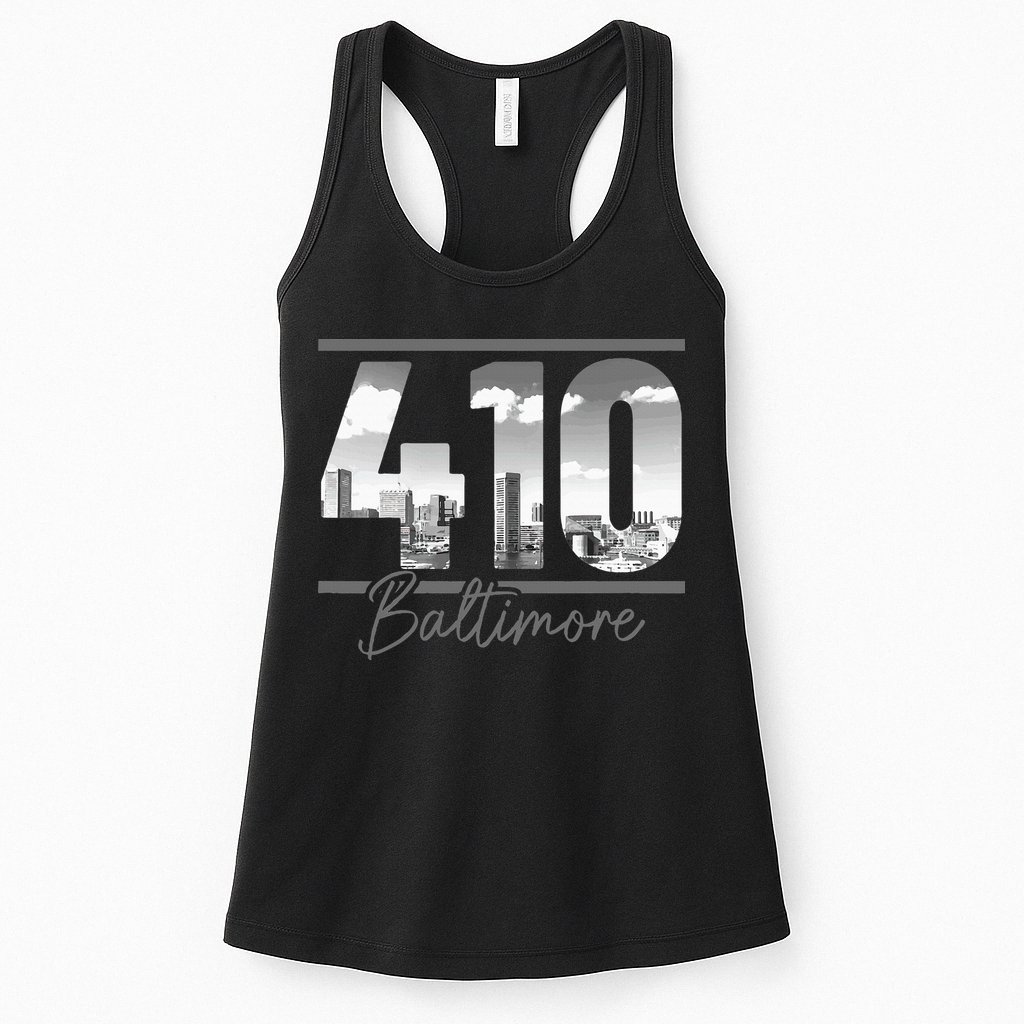 Baltimore 410 Area Code Skyline Maryland Vintage Womens Tank Top