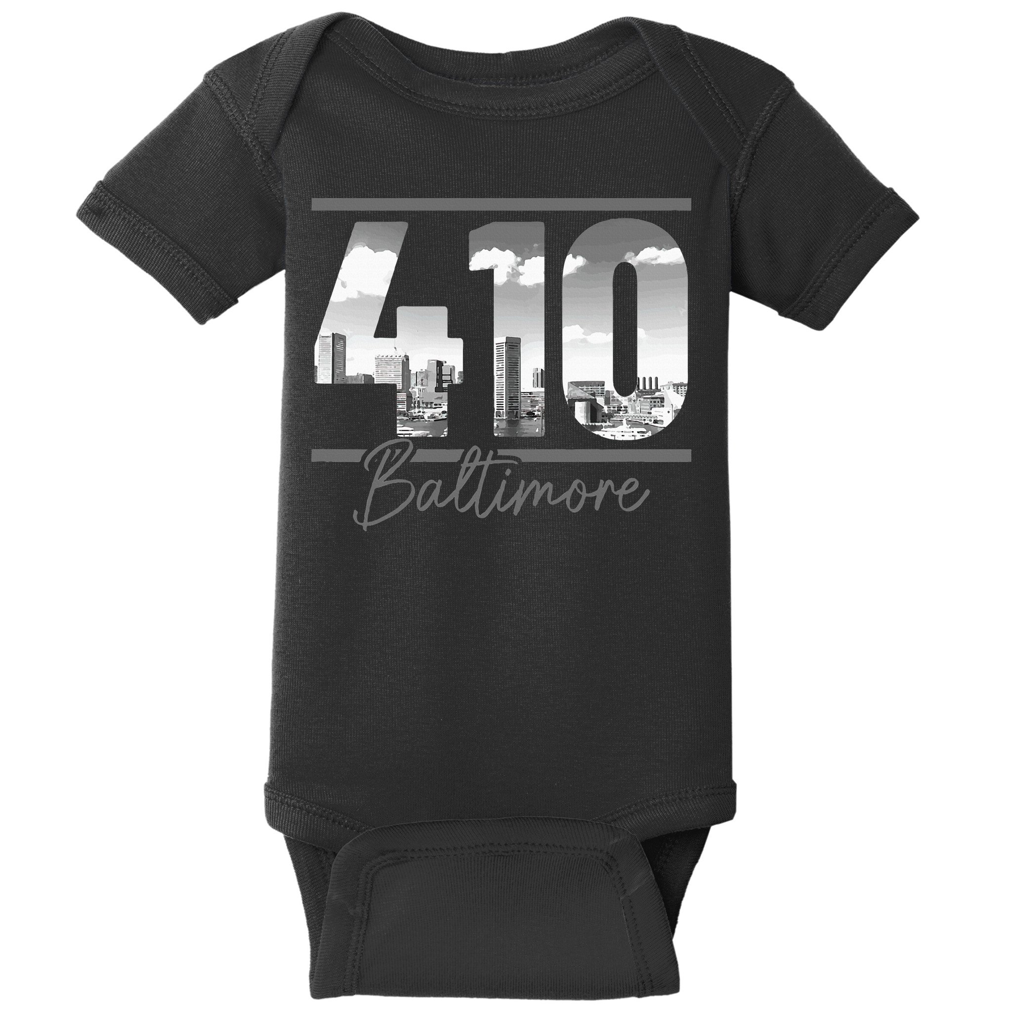 Baltimore 410 Area Code Skyline Maryland Vintage Baby Bodysuit