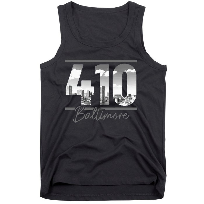 Baltimore 410 Area Code Skyline Maryland Vintage Tank Top