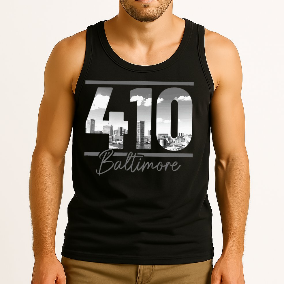 Baltimore 410 Area Code Skyline Maryland Vintage Tank Top