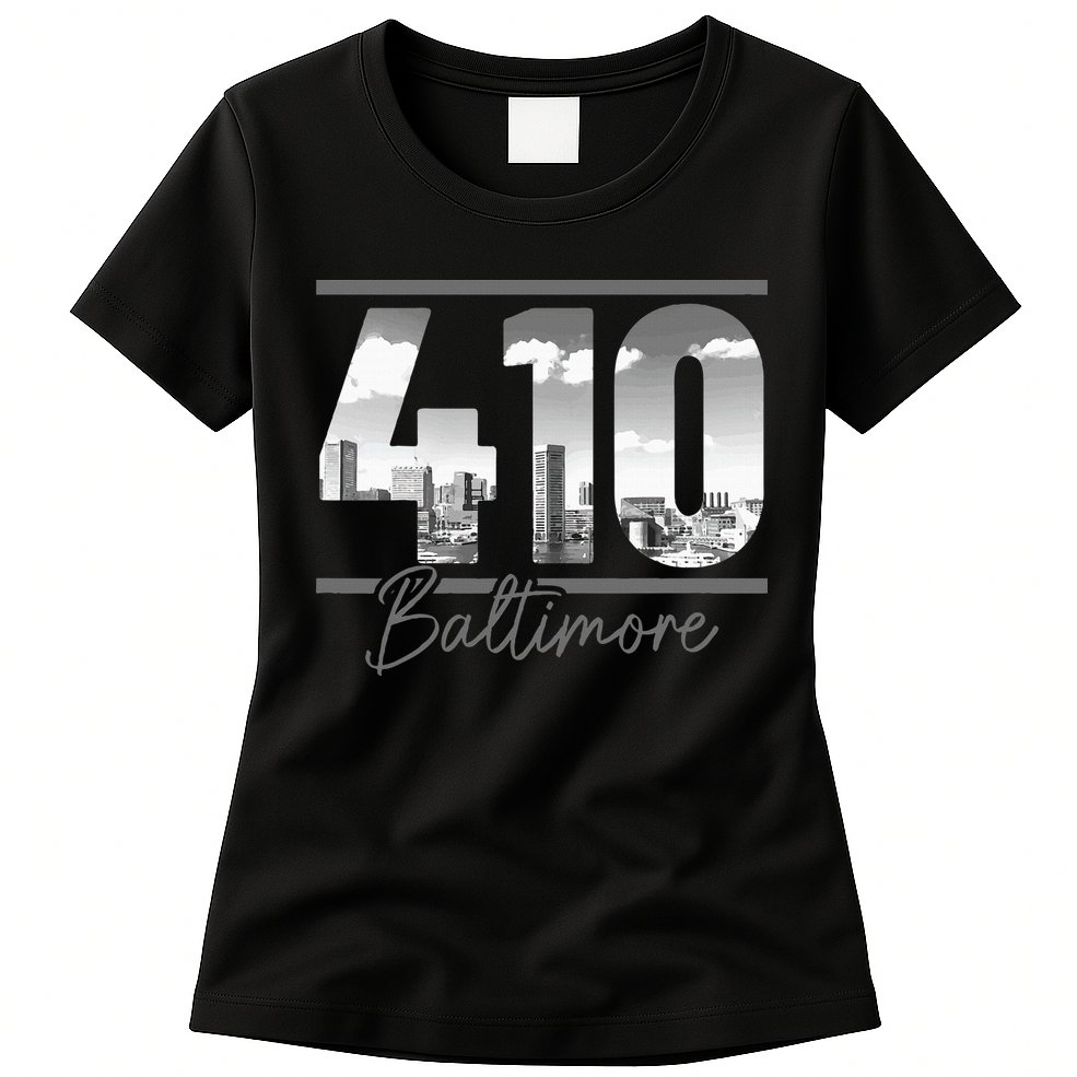 Baltimore 410 Area Code Skyline Maryland Vintage Womens T-Shirt