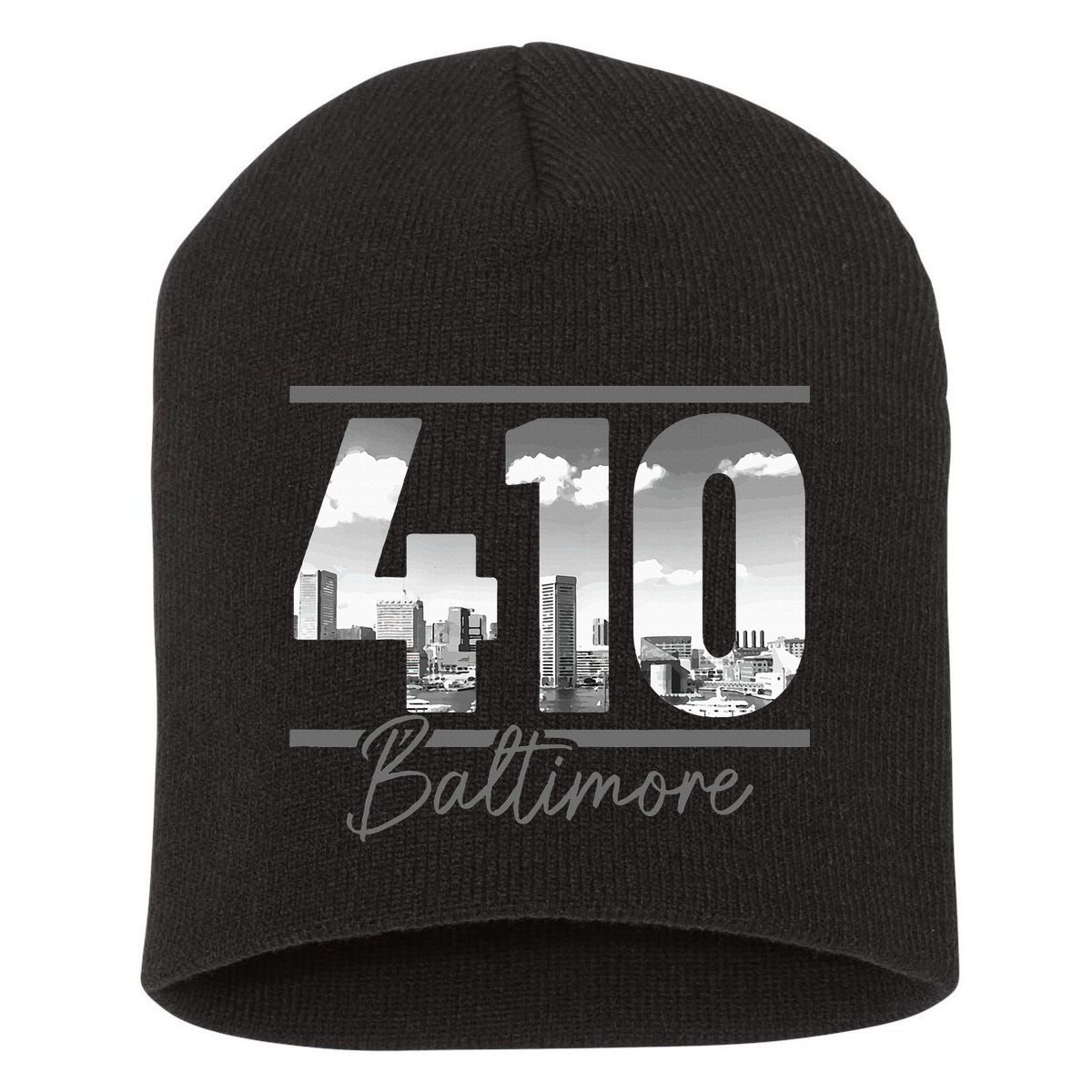 Baltimore 410 Area Code Skyline Maryland Vintage Short Acrylic Beanie