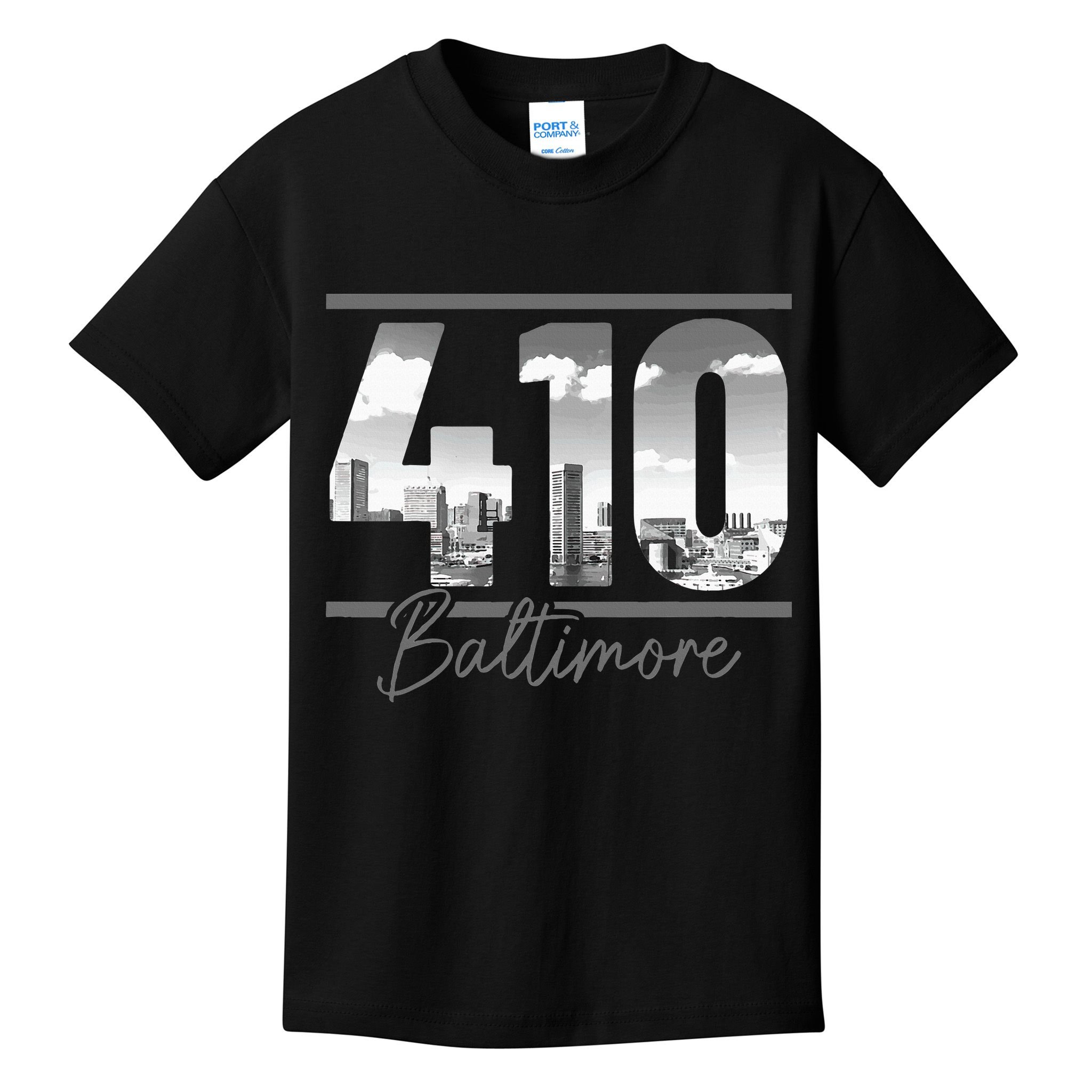 Baltimore 410 Area Code Skyline Maryland Vintage Kids T-Shirt