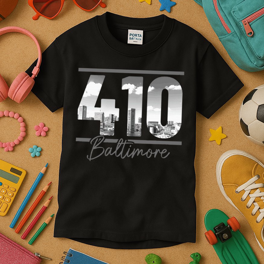 Baltimore 410 Area Code Skyline Maryland Vintage Kids T-Shirt