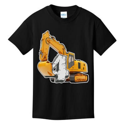 Birthday 4th Birthday Excavator Construction Vehicle Kids T-Shirt