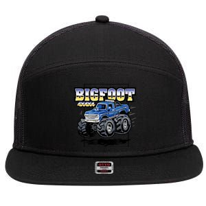 Bigfoot 4x4x4 Cartoon Truck (Color Options 1) 7 Panel Mesh Trucker Snapback Hat