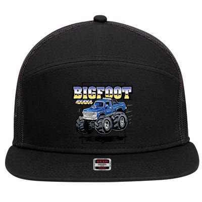 Bigfoot 4x4x4 Cartoon Truck (Color Options 1) 7 Panel Mesh Trucker Snapback Hat
