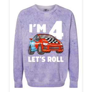 Birthday 4 Four Race Car 4th Birthday Racing Car Colorblast Crewneck Sweatshirt