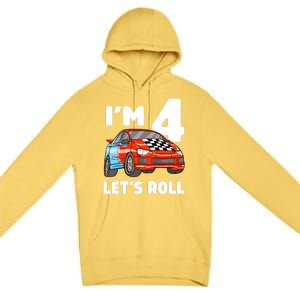 Birthday 4 Four Race Car 4th Birthday Racing Car Premium Pullover Hoodie