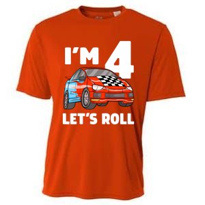 Birthday 4 Four Race Car 4th Birthday Racing Car Cooling Performance Crew T-Shirt