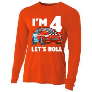 Birthday 4 Four Race Car 4th Birthday Racing Car Cooling Performance Long Sleeve Crew