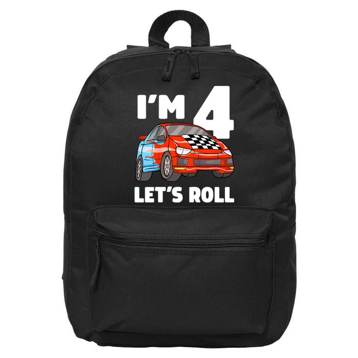 Birthday 4 Four Race Car 4th Birthday Racing Car 16 in Basic Backpack