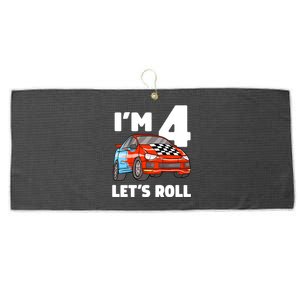 Birthday 4 Four Race Car 4th Birthday Racing Car Large Microfiber Waffle Golf Towel