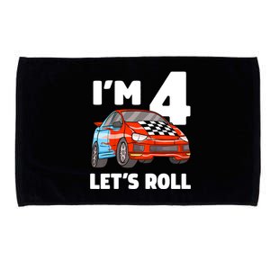 Birthday 4 Four Race Car 4th Birthday Racing Car Microfiber Hand Towel