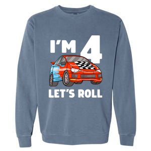 Birthday 4 Four Race Car 4th Birthday Racing Car Garment-Dyed Sweatshirt